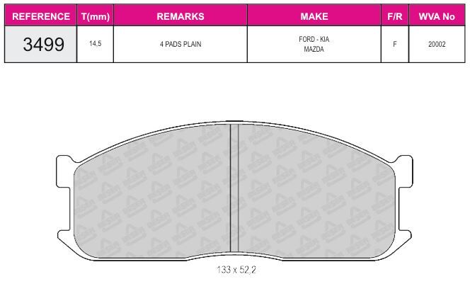 Disk Fren Balatası - Oem No: 3250077 - Mazda - Ön | Beşer No: 3499