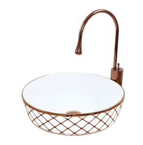 ÇANAK LAVABO - GEOMETRİK BEYAZ BRONZ