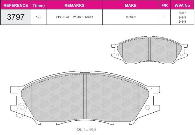 Disk Fren Balatası - Wva No: 24647/24648 - Nıssan – Opel - Ön | Beşer No: 3797