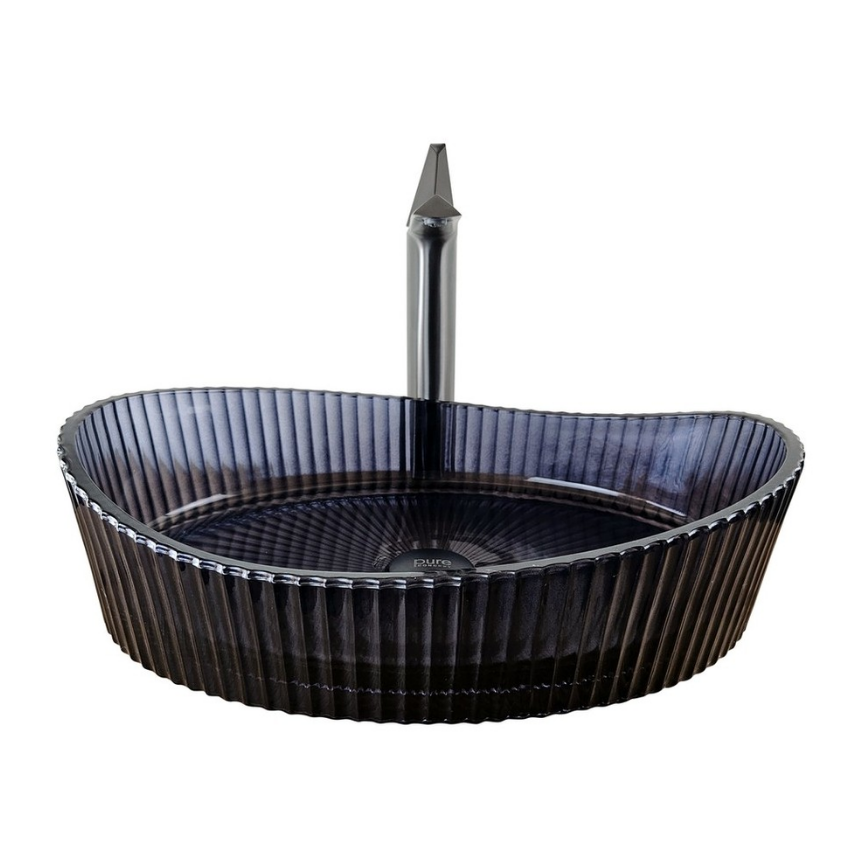 DEKORATİF CAM LAVABO - SİYAH 52 CM