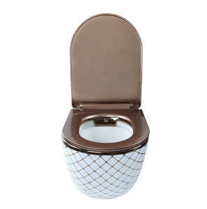 KANALSIZ ASMA KLOZET - GEOMETRİK BRONZ BEYAZ 53 CM