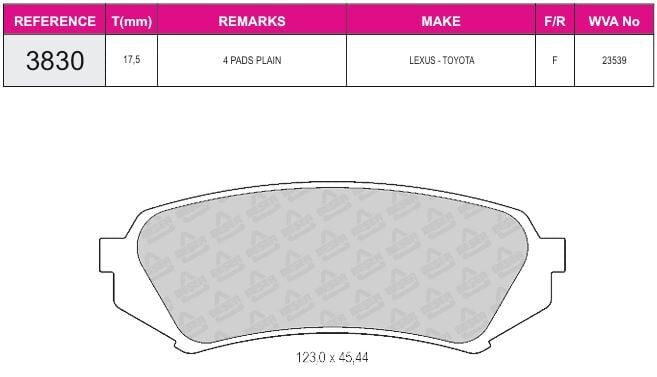Disk Fren Balatası - Wva No: 23539 - Toyota - Arka | Beşer No: 3830