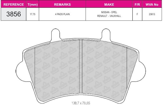 Disk Fren Balatası - Wva No: 23613 - Opel – Renault - Ön | Beşer No: 3856