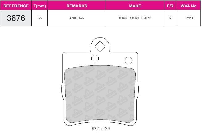 Disk Fren Balatası - Wva No: 21919 - Mercedes - Arka | Beşer No: 3676