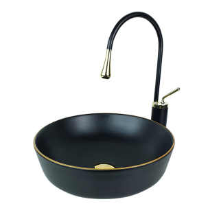 ÇANAK LAVABO - BEYAZ  - 42 CM SİYAH ALTIN TEZGAH ÜSTÜ