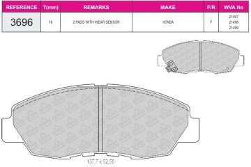 Disk Fren Balatası - Wva No: 21497/21498 - Honda - Ön | Beşer No: 3696