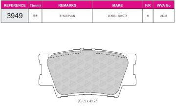 Disk Fren Balatası - Wva No: 24338/25539 - Toyota - Arka | Beşer No: 3949