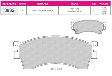 Disk Fren Balatası - Wva No: 21754/21755 - Mazda - Ön | Beşer No: 3832