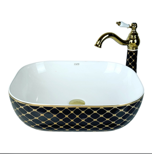 ÇANAK LAVABO - GEOMETRİK SİYAH ALTIN BEYAZ