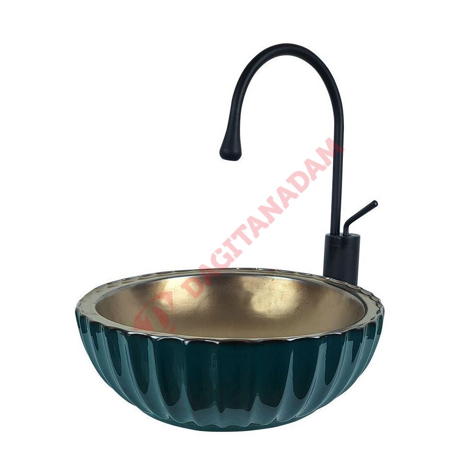 40 cm Yeşil Bronz Tezgah Üstü Lavabo