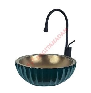 40 cm Yeşil Bronz Tezgah Üstü Lavabo