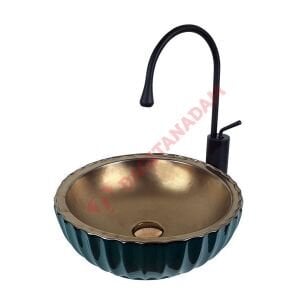 40 cm Yeşil Bronz Tezgah Üstü Lavabo