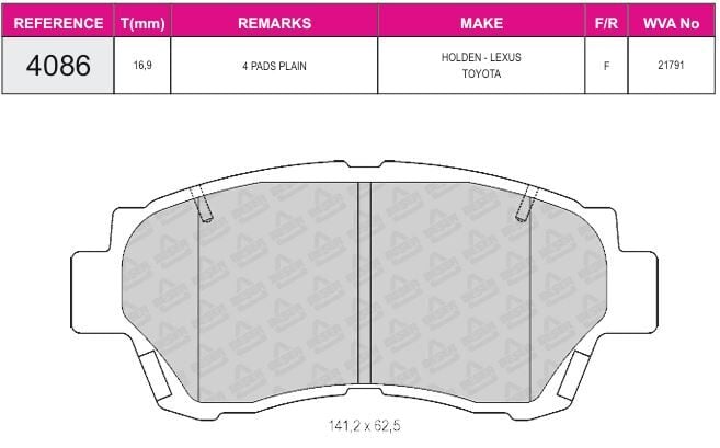 Disk Fren Balatası - Wva No: 21791 - Lexus – Toyota - Ön | Beşer No: 4086
