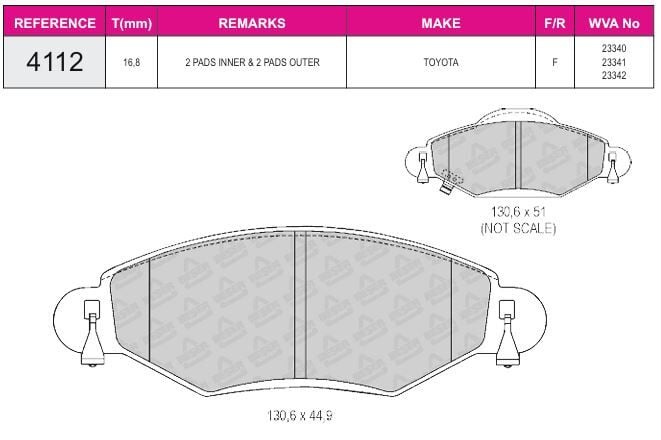 Disk Fren Balatası - Wva No: 23342/23340 - Toyota - Ön | Beşer No: 4112