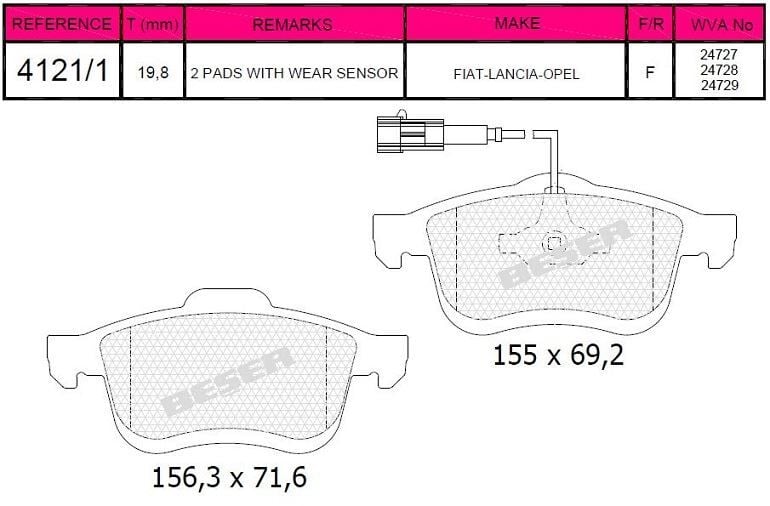 Disk Fren Balatası - Fıat – Opel - Ön | Beşer No: 4121/1