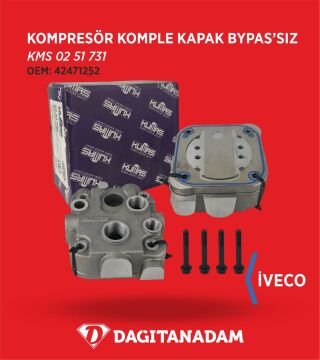 Kompresör Komple Kapak Bypas'sız (Sibopsuz) Tek Silindir - Iveco / 42471252 - SEB01682004 - 4897300 - 504016815 - LK3840 - SEB01819