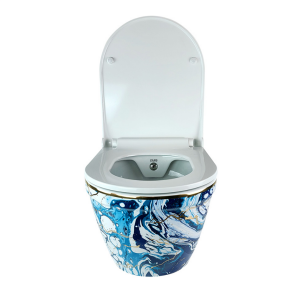 KANALSIZ ASMA KLOZET - EBRU MAVİ ALTIN 52 CM