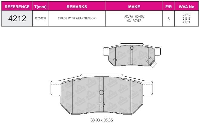 Disk Fren Balatası - Wva No: 21314/21312 - Acura – Honda - Arka | Beşer No: 4212