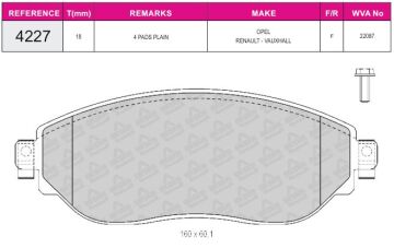 Disk Fren Balatası - Wva No: 22087 - Opel – Renault - Ön | Beşer No: 4227