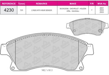 Disk Fren Balatası - Wva No: 25033/25031 - Buıck – Chevrolet - Ön | Beşer No: 4230