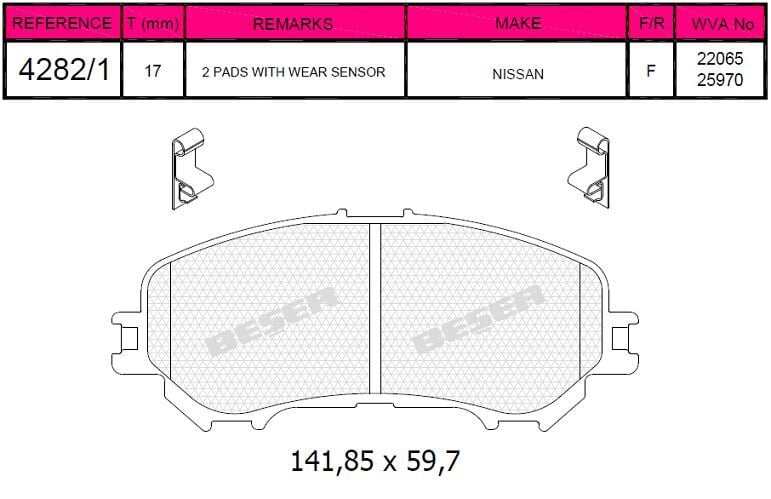 Disk Fren Balatası - Nıssan – Renault - Ön | Beşer No: 4282/1