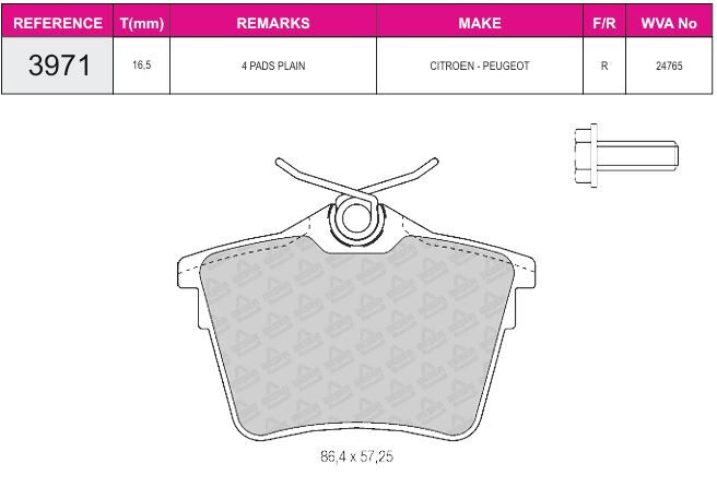 Disk Fren Balatası - Oem No: 425414 - Cıtroën - Arka | Beşer No: 3971