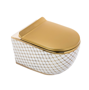 KANALSIZ ASMA KLOZET - GEOMETRİK BEYAZ ALTIN 53 CM