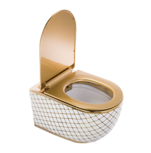 KANALSIZ ASMA KLOZET - GEOMETRİK BEYAZ ALTIN 53 CM