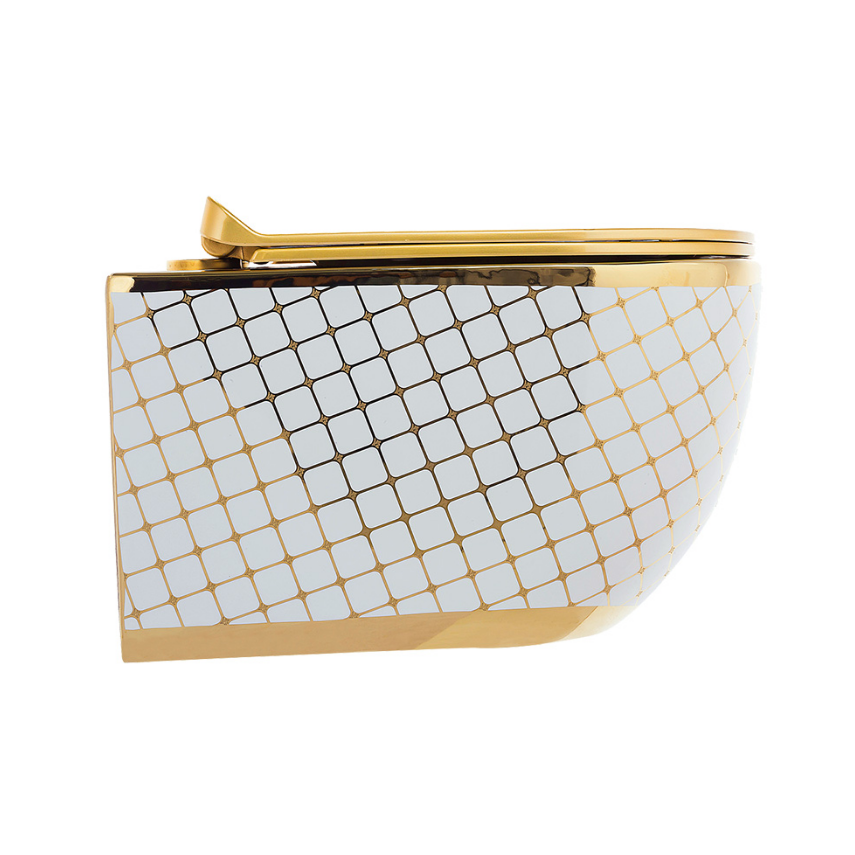 KANALSIZ ASMA KLOZET - GEOMETRİK BEYAZ ALTIN 53 CM