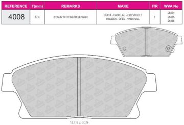 Disk Fren Balatası - Wva No: 25036/25034 - Chevrolet – Opel - Ön | Beşer No: 4008