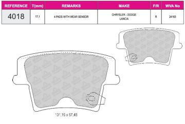 Disk Fren Balatası - Wva No: 22209/22650 - Chrysler - Arka | Beşer No: 4018