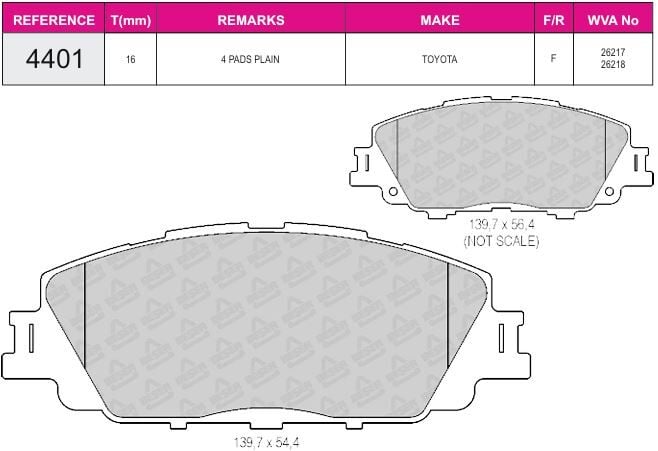 Disk Fren Balatası - Wva No: 26217/26218 - Toyota - Ön | Beşer No: 4401