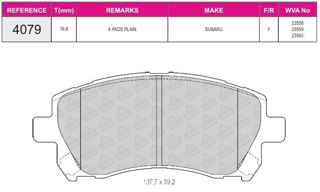 Disk Fren Balatası - Wva No: 23560/23559 - Subaru - Ön | Beşer No: 4079