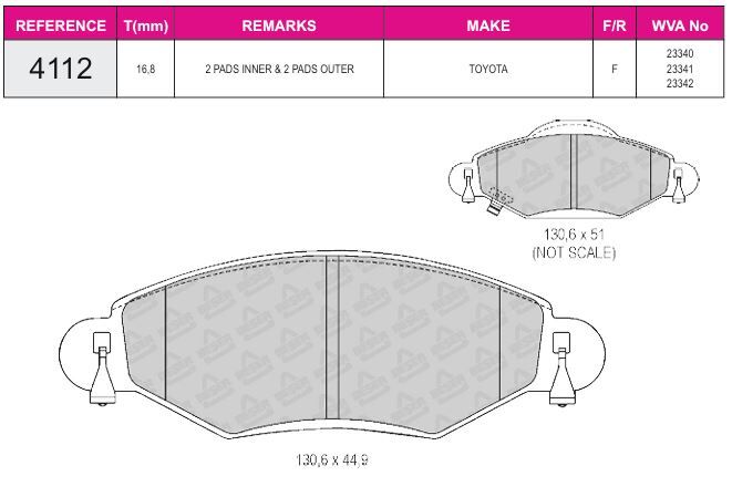 Disk Fren Balatası - Wva No: 23342/23340 - Toyota - Ön | Beşer No: 4112