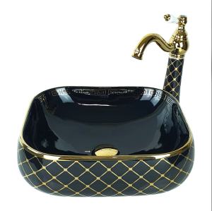 ÇANAK LAVABO - GEOMETRİK ALTIN SİYAH