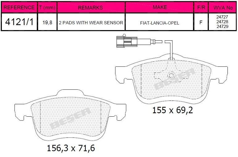 Disk Fren Balatası - Fıat – Opel - Ön | Beşer No: 4121/1