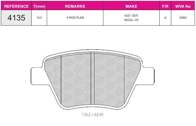 Disk Fren Balatası - Wva No: 24563 - Volkswagen - Arka | Beşer No: 4135
