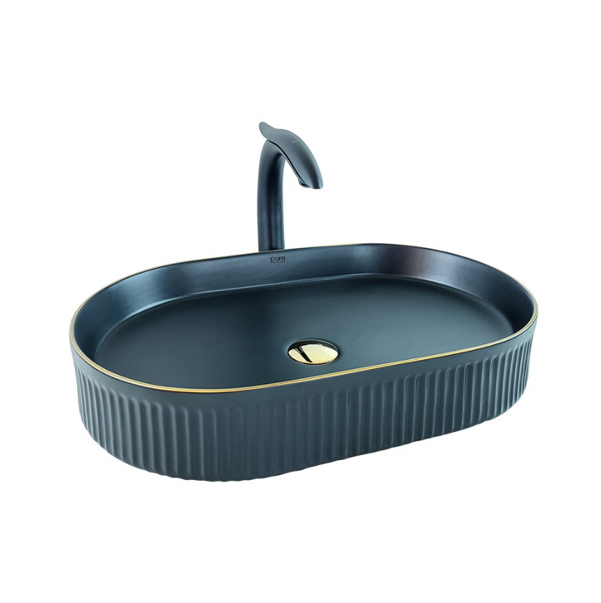 ÇANAK LAVABO - MAT SİYAH ALTIN BEYAZ  60CM