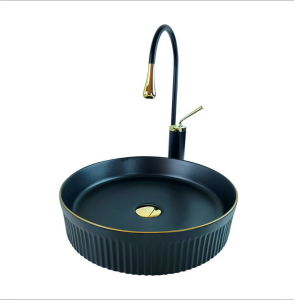 ÇANAK LAVABO - MAT SİYAH ALTIN BEYAZ  42CM