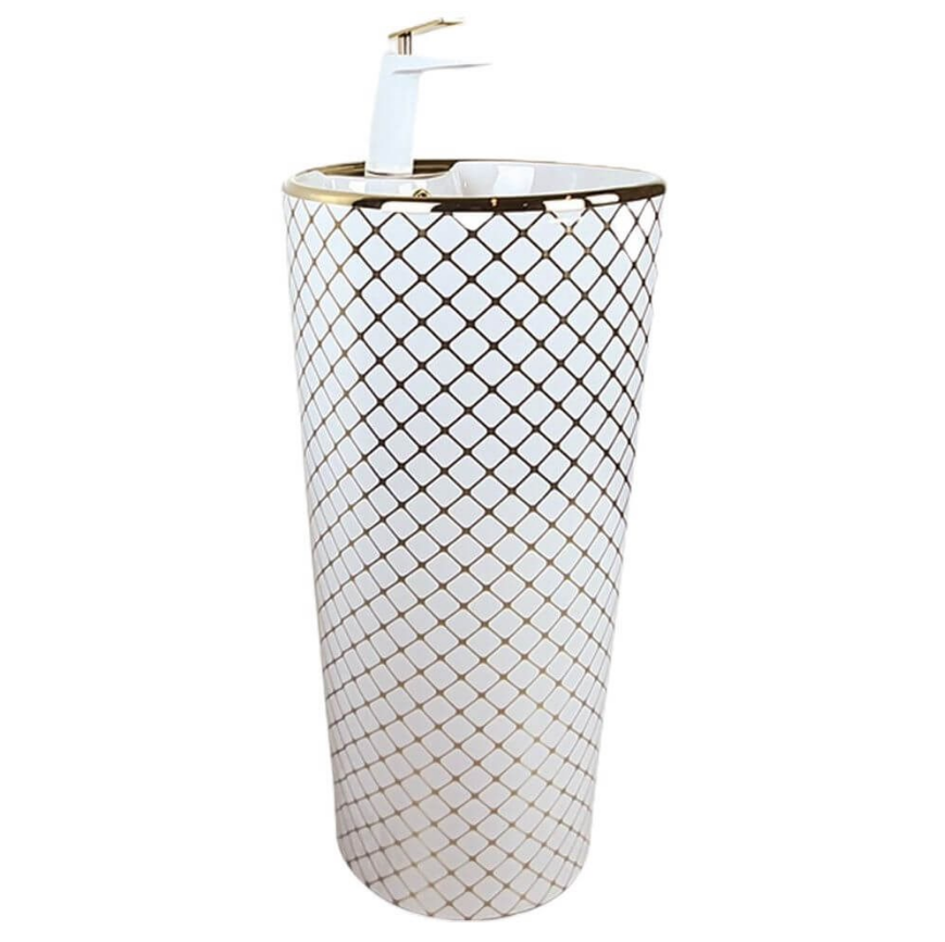 MONOBLOK LAVABO - GEOMETRİK BEYAZ ALTIN