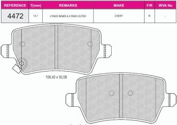 Disk Fren Balatası - Oem No: 8460017943 - Chery - Arka | Beşer No: 4472